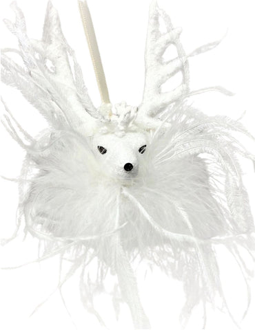 Stag with Boa Ornament  - White, White Ostrich