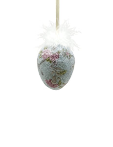 Decoupage Egg Ornament - Medium, Blue Floral