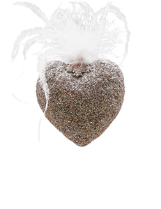 Heart Ornament - Silver, Ostrich Feathers