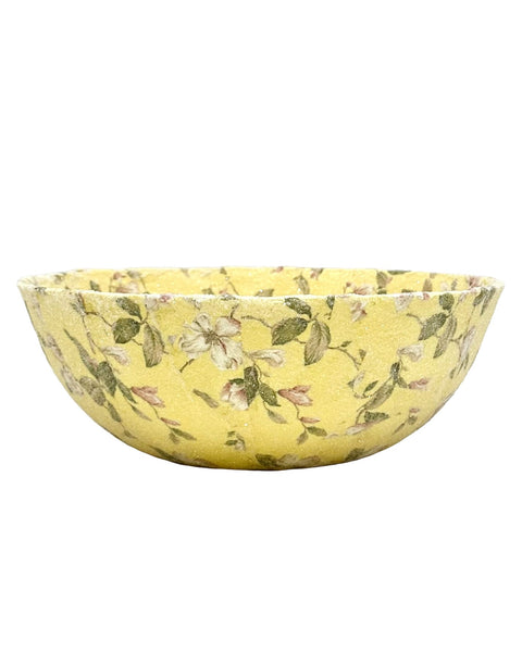 Round Decoupage Bowl - Yellow Floral