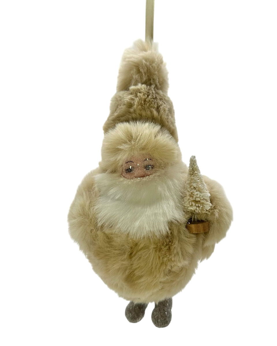 【アンティーク調】刺繍入り衣装&ブーツのサンタクロース人形(ベージュ色系) Santa Baby Ornament - Walnut Fur – Sherri's Designs