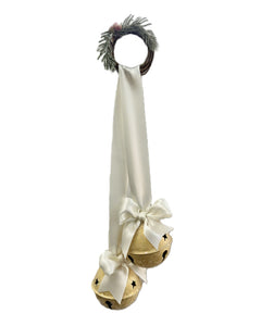 Double Hanging Jingle Bells - Silver, Taupe Ribbon