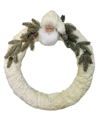 Santa Wreath with Pine - Bisque