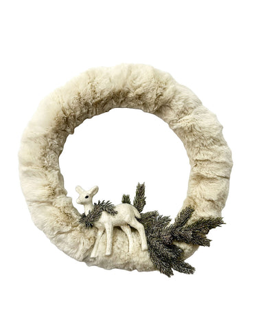 Fur 18" Wreath with Deer - Mushroom