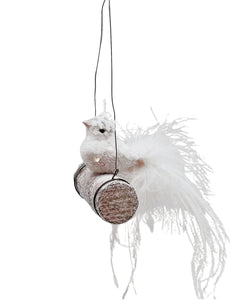 Baby Bird on Log Ornament - White