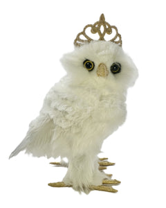 Owl with Crown - Large, White & Gold
