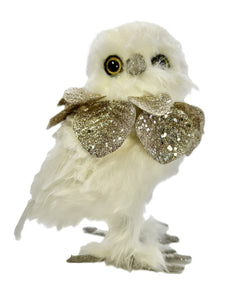 Owl with Silver Leaves - Large, White