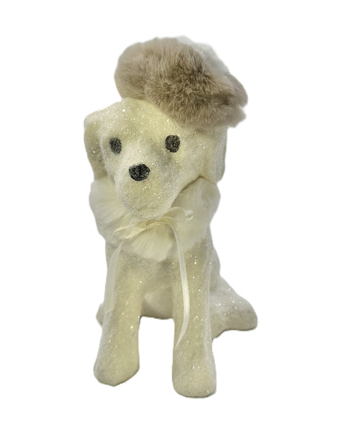 Spike Dog with Beret - Cream, Taupe Fur