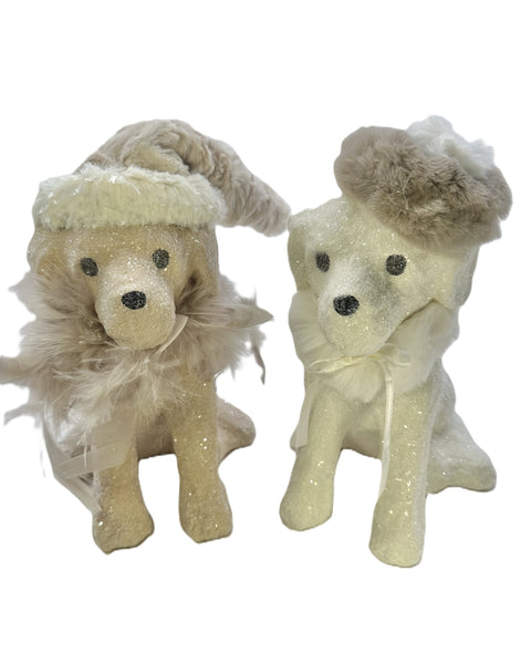 Spike Dog with Beret - Cream, Taupe Fur