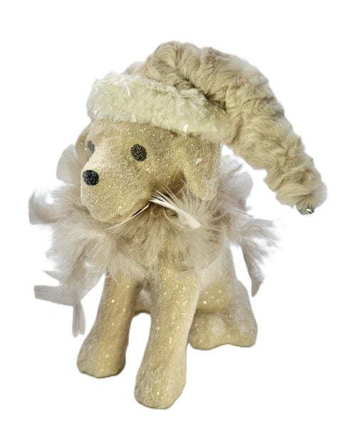 Spike Dog with Hat - Fawn, Taupe Feathers