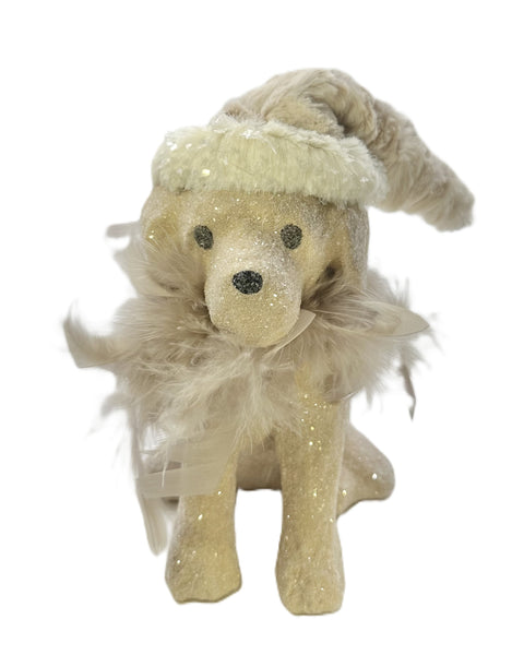 Spike Dog with Hat - Fawn, Taupe Feathers