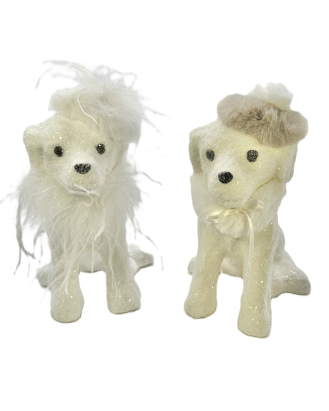 Spike Dog with Hat & Boa - White, Ostrich Feathers