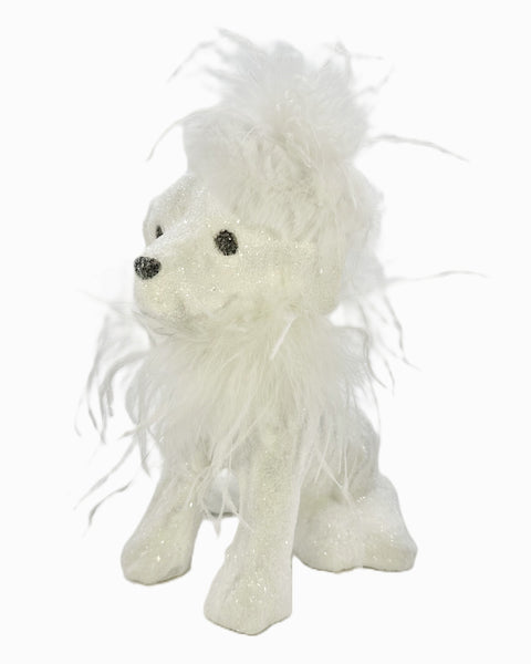 Spike Dog with Hat & Boa - White, Ostrich Feathers