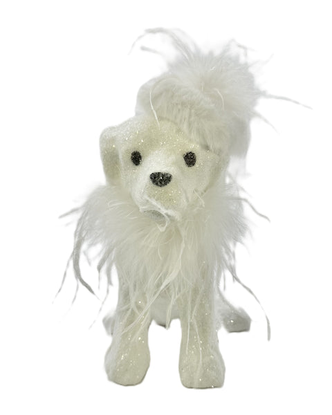 Spike Dog with Hat & Boa - White, Ostrich Feathers