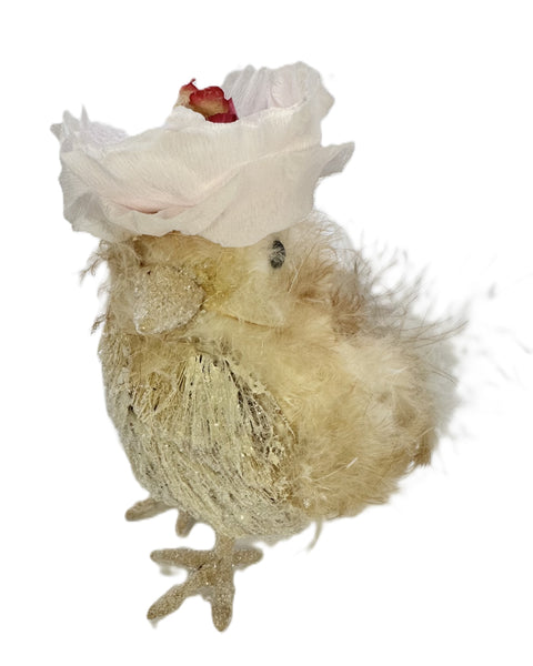Hen with Hat - Small, Pink Crepe