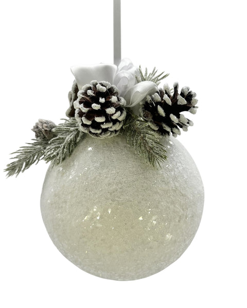 Bauble with Pine Cones, Small, White