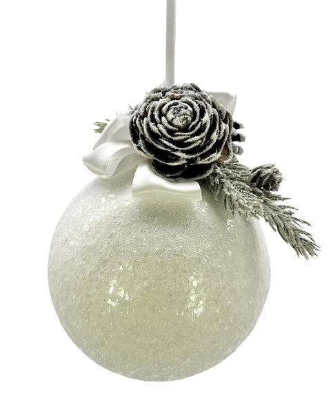 Bauble with Pine Cones, Small, White