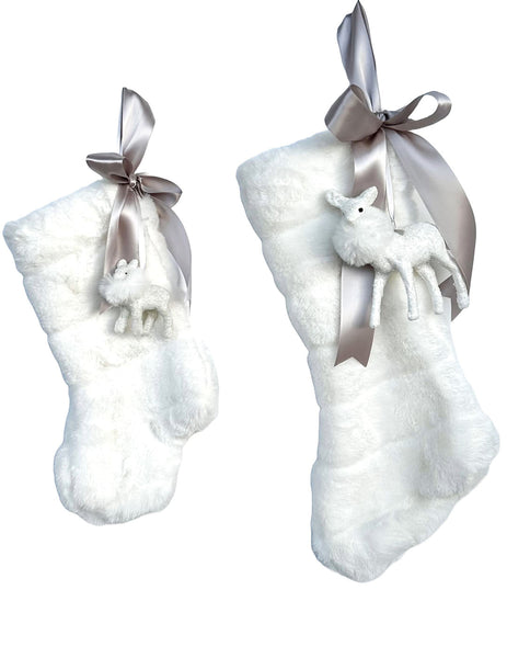 Stocking with Silver Fawn 17" - Large, Channeled Ivory Fur