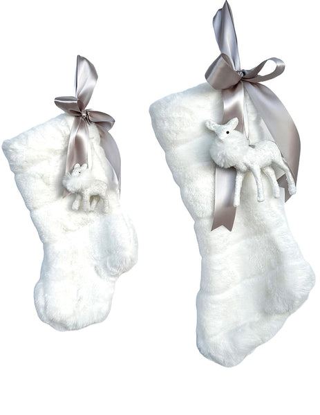 Stocking with Silver Fawn 12" - Small, Channeled Ivory Fur