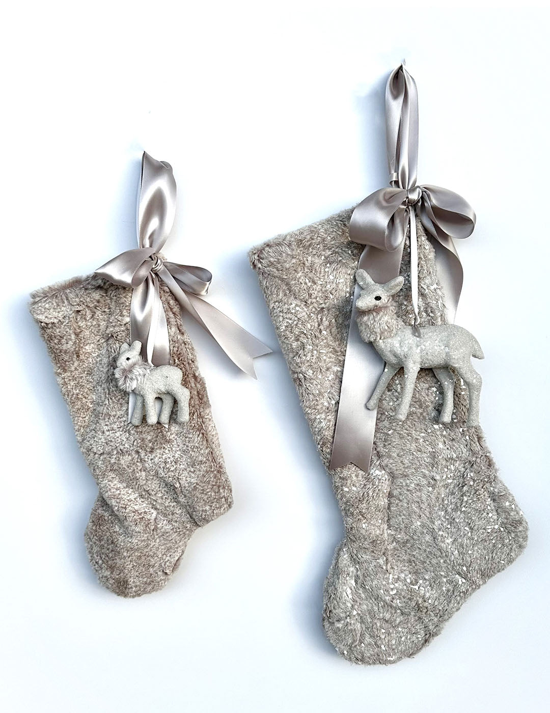Stocking with Silver Fawn 12" - Small, Oatmeal Fur