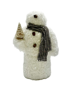 Frosty Snowman with Tweed Scarf , Small - White Sherpa Fur