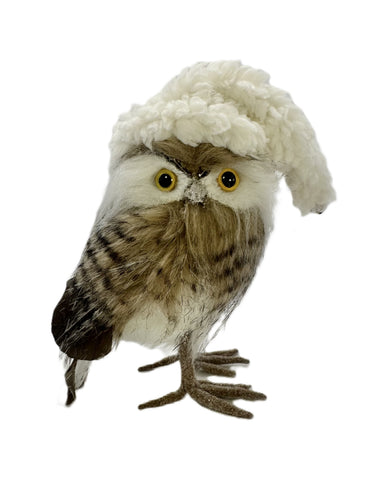 Royal Owl with Hat, Mini - Cream, Sherpa Fur