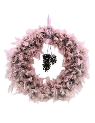 Feather and Cone 22" Wreath - Fawn