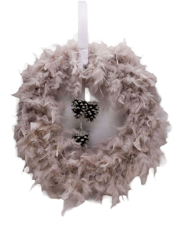 Feather and Pine Cone  Wreath - Fawn