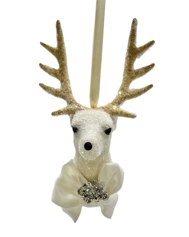 Stag with Gold Antlers Ornament - Cream & Gold
