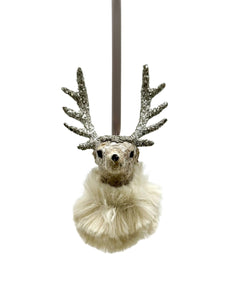 Stag with Silver Antlers Ornament - Gold, Mushroom Fur