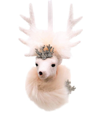 Stag with Fur Crown Ornament - Pink, Pink Fur