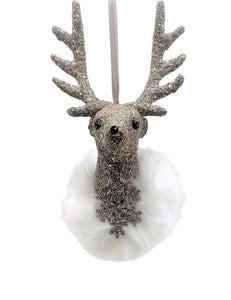 Stag Ornament 3.5" x 6" - Silver, Snow Fur