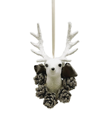 Stag with Pinecones Ornament - White