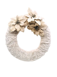 Fur and Poinsettia 12" Wreath - Bisque Fur