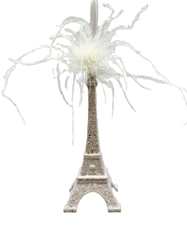 Eiffel Tower Ornament - Small, Blush, Feathers