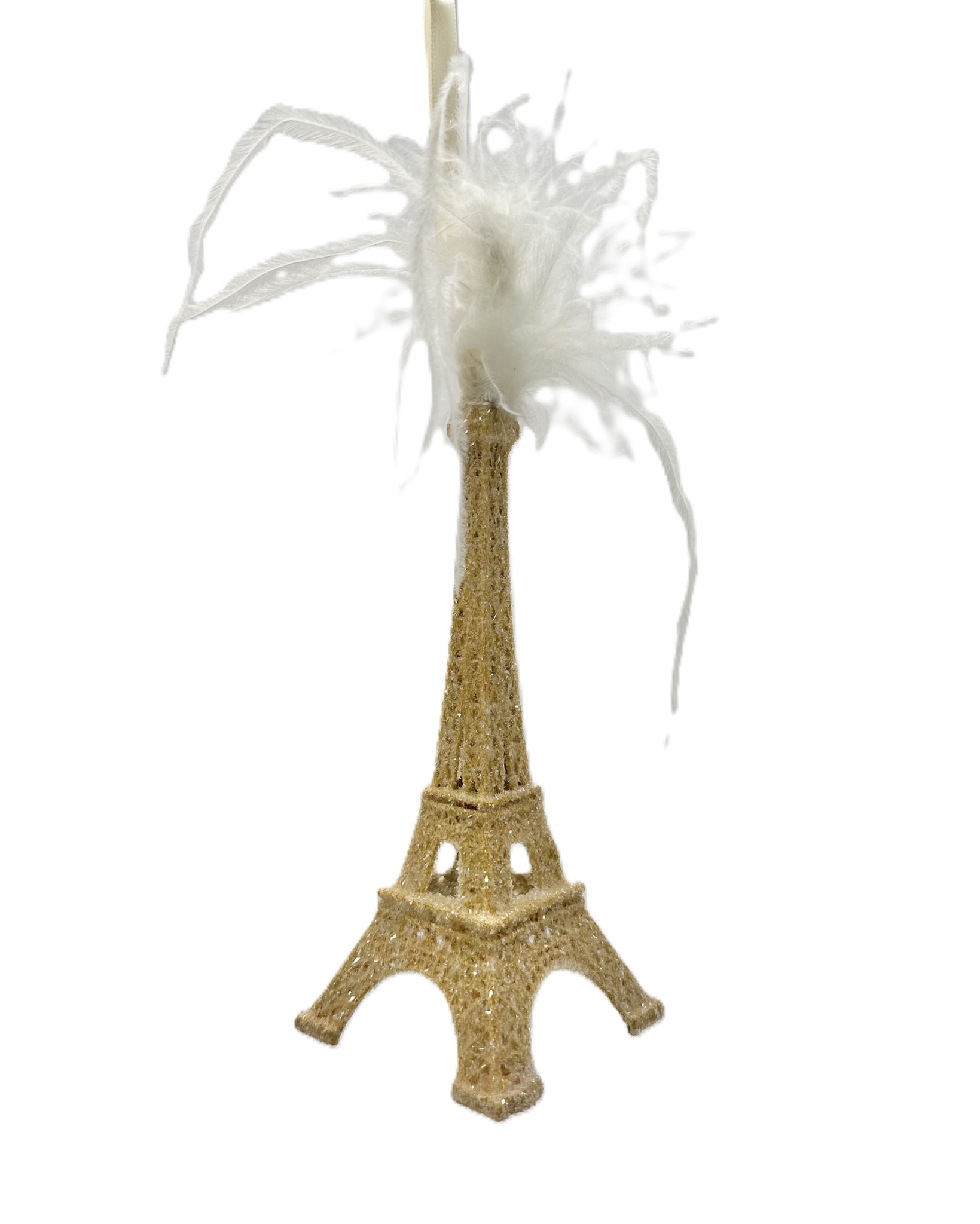 Eiffel Tower Ornament - Small, Gold & Ostrich Feathers