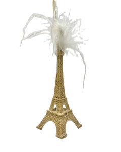 Eiffel Tower Ornament - Small, Gold & Ostrich Feathers