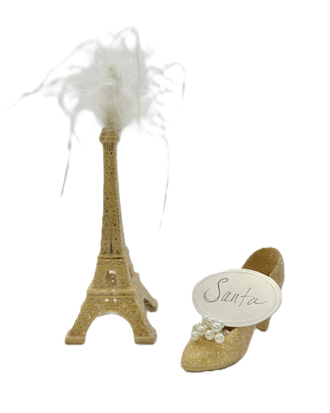 Eiffel Tower Ornament - Small, Gold & Ostrich Feathers