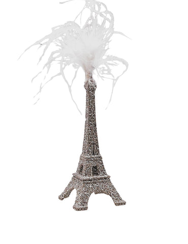 Eiffel Tower Ornament - Silver, Feathers