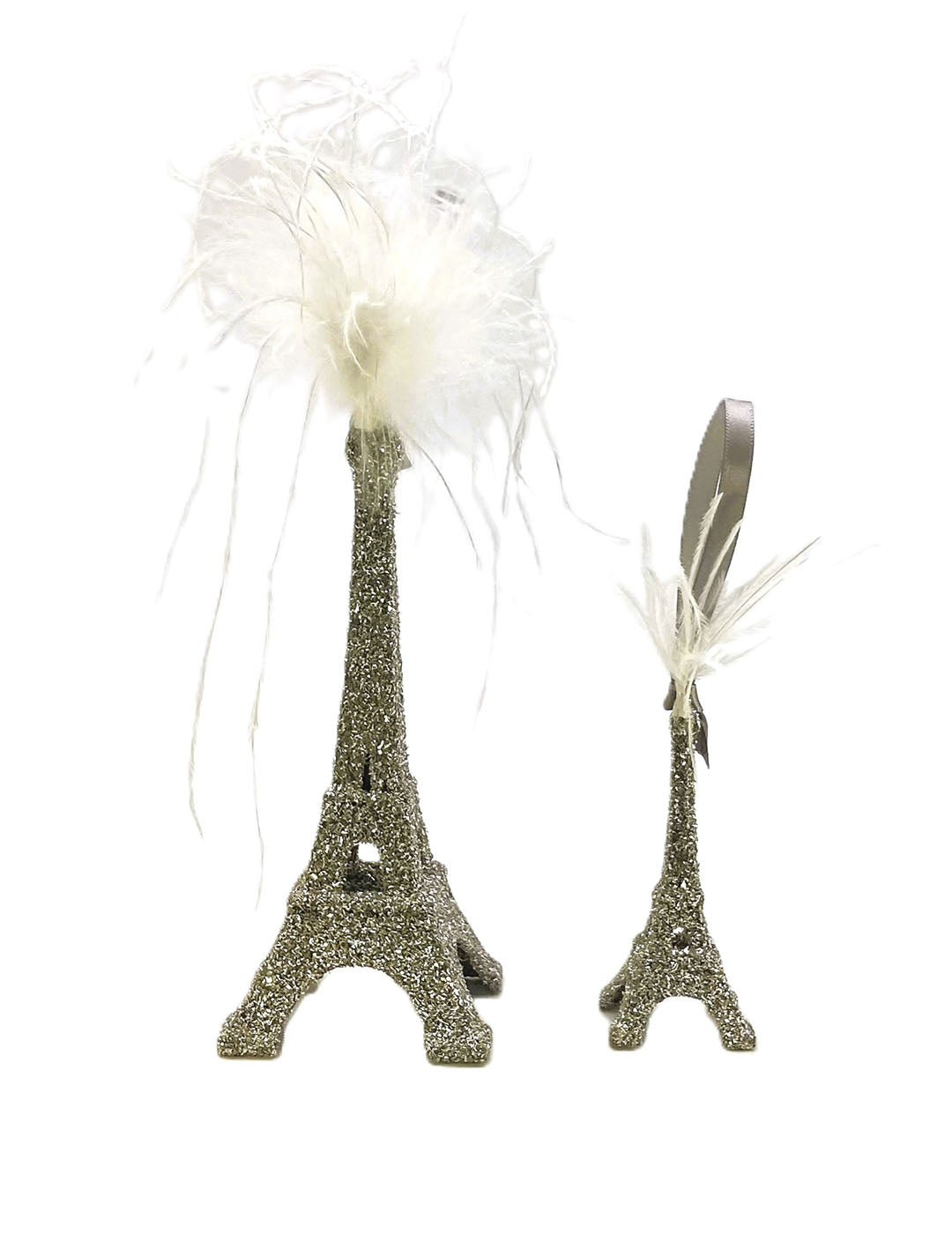 Eiffel Tower - Small, Silver, Ostrich Feathers