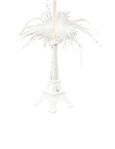 Eiffel Tower Ornament - Small, White, Feathers