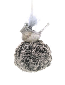 Bird on Pouf Ornament - Ash Fur