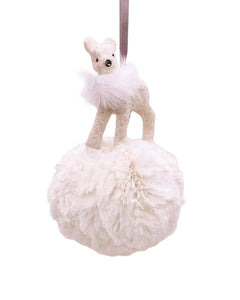 Fawn on Pouf Ornament - Cream, Bisque Fur