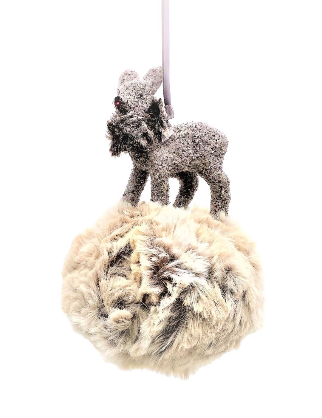 Fawn on Pouf Ornament - Mocha, Rabbit Fur