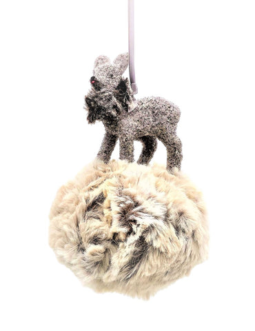 Fawn on Pouf Ornament - Mocha, Rabbit Fur