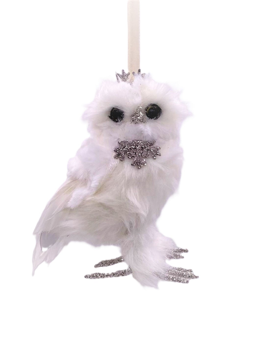 Owl with Crown Ornament - White