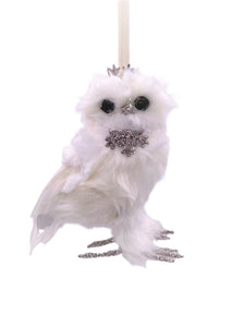 Owl with Crown Ornament - White