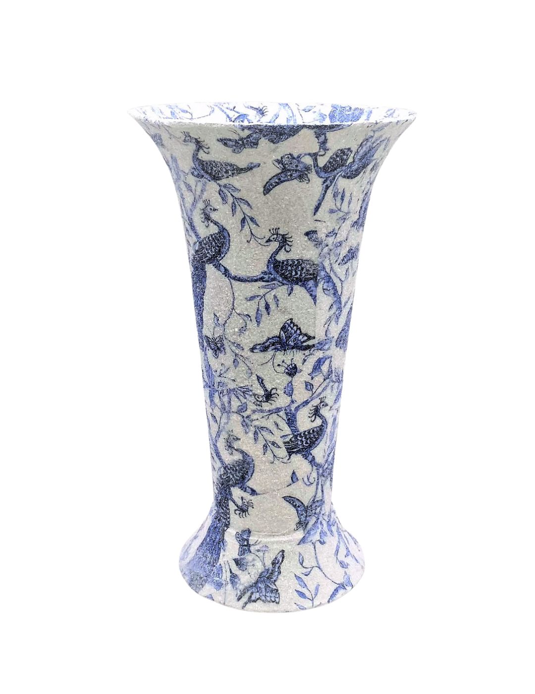 Trumpet Vase - Decoupage Chinoiserie, Blue