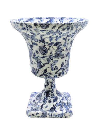 Pedestal Vase - Decoupage Chinoiserie, Blue & White