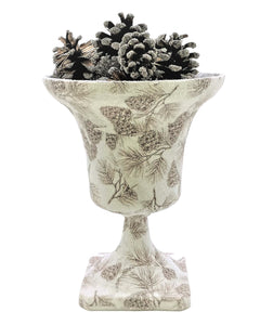 Pedestal Vase - Decoupage, Tahoe Pine, White & Brown